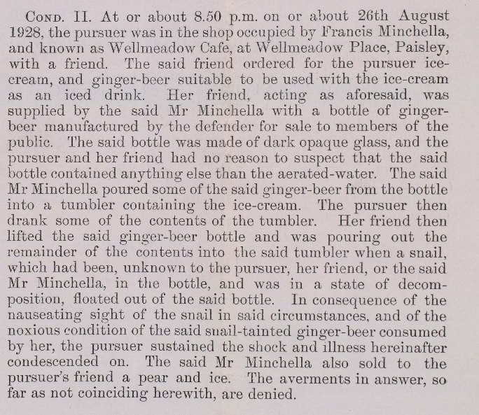 Image shows an extract from the Closed Records in claim by May McAllister or Donoghue against David Stevenson, 1929. National Records of Scotland reference: CS252/2299.